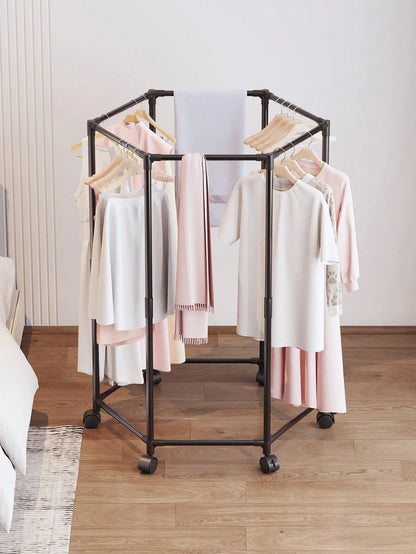 1pc Multi-Functional Clothes Rack With Wheels, Hanging Clothes Rack Suitable For Indoor, Outdoor, Balcony, Bedroom Space-Saving Clothing Storage Rack, Drying Rack