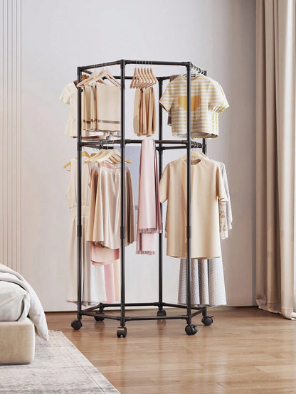 1pc Multi-Functional Clothes Rack With Wheels, Hanging Clothes Rack Suitable For Indoor, Outdoor, Balcony, Bedroom Space-Saving Clothing Storage Rack, Drying Rack