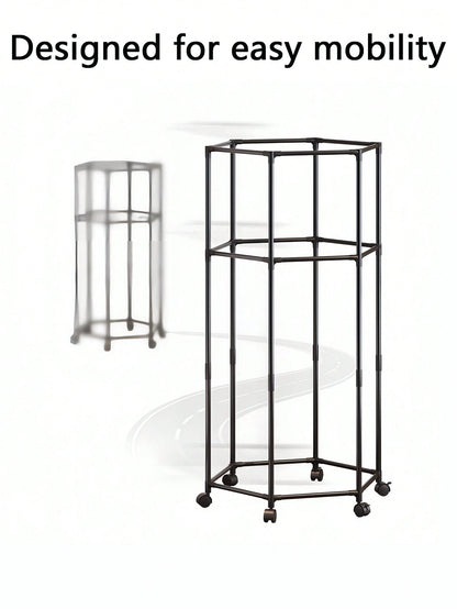 1pc Multi-Functional Clothes Rack With Wheels, Hanging Clothes Rack Suitable For Indoor, Outdoor, Balcony, Bedroom Space-Saving Clothing Storage Rack, Drying Rack