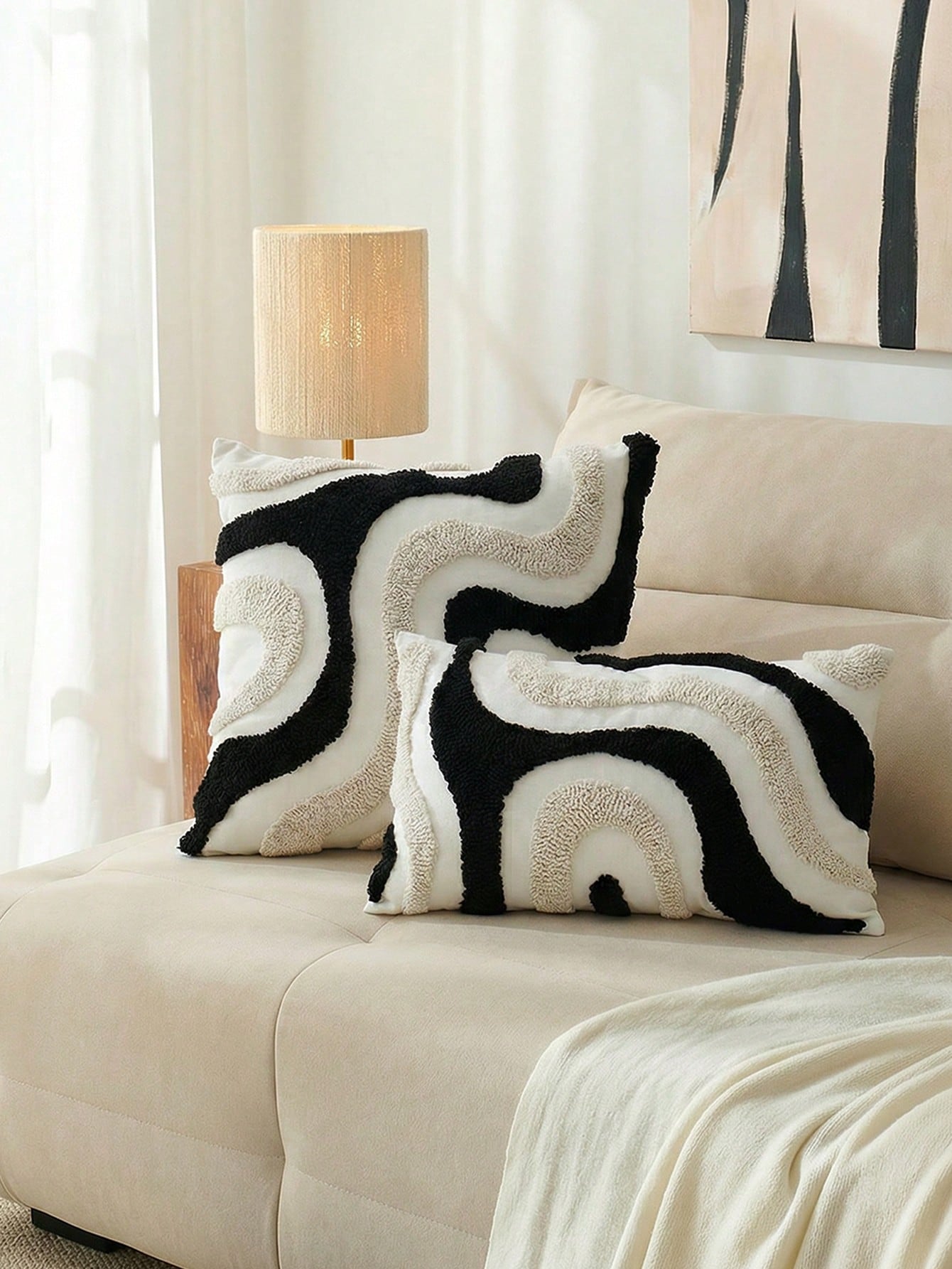 1pc Multicolor Geometric Pattern Throw Pillow Cover, Bohemian Canvas Tufted Embroidery, Nordic Style, Suitable For Bedroom, Living Room Sofa, Headboard, Outdoor Garden, Holiday Party Decorative Cushio