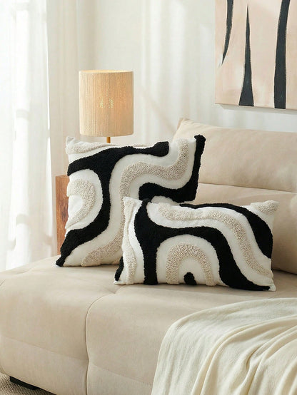 1pc Multicolor Geometric Pattern Throw Pillow Cover, Bohemian Canvas Tufted Embroidery, Nordic Style, Suitable For Bedroom, Living Room Sofa, Headboard, Outdoor Garden, Holiday Party Decorative Cushio