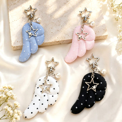 1pc/Multiple Women's Double-Sided Star Print Wing Fabric Pendant Star Faux Pearl Charm Keychain Friend Bag Charm