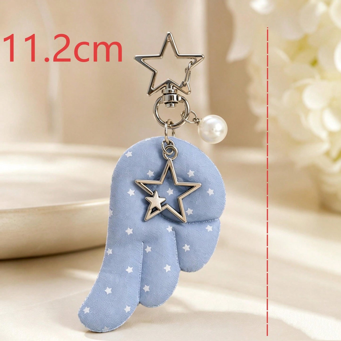 1pc/Multiple Women's Double-Sided Star Print Wing Fabric Pendant Star Faux Pearl Charm Keychain Friend Bag Charm