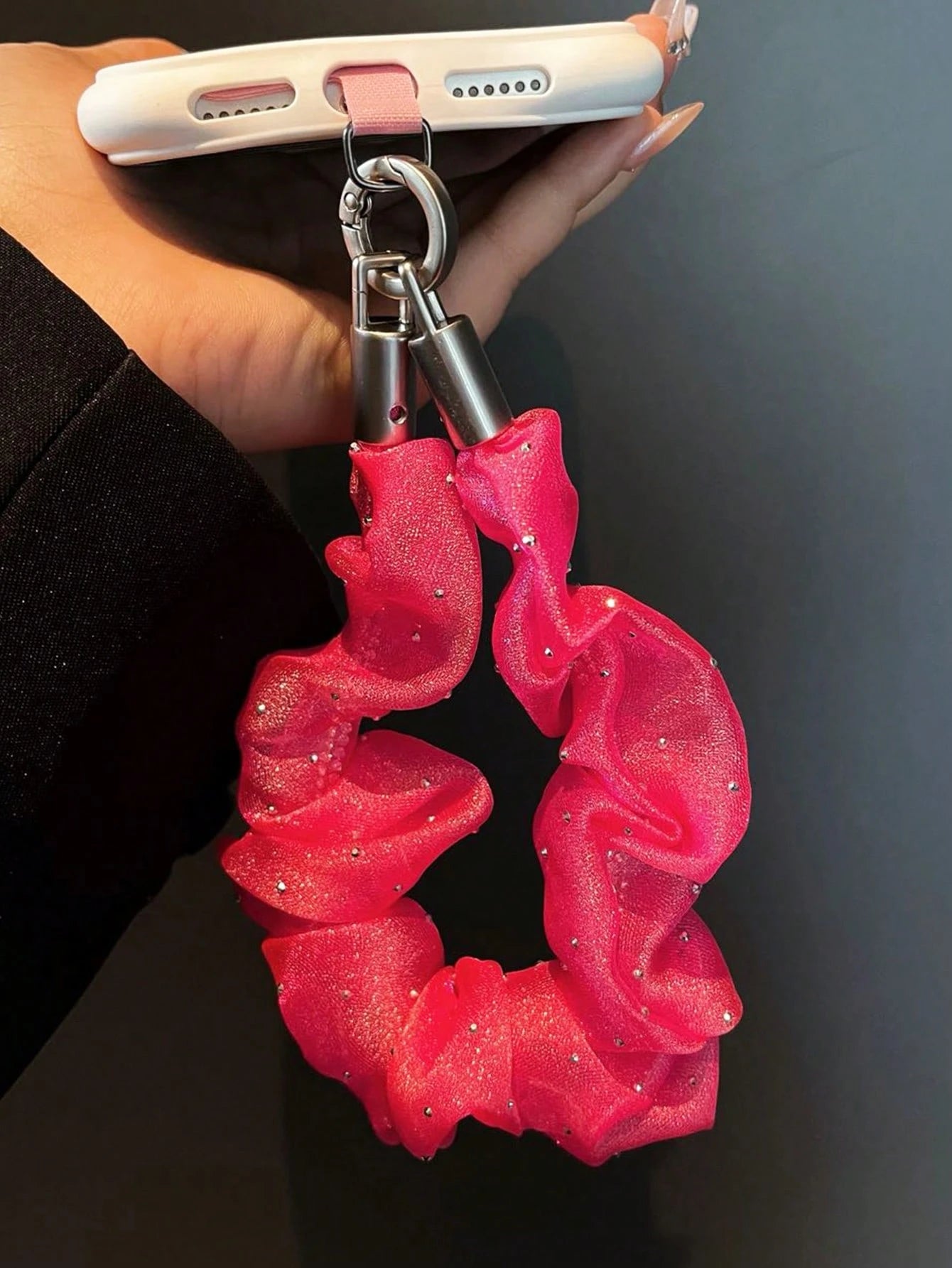 1pc Netting Fabric Dot Pattern Phone Charm, Mobile Phone Chain, Handmade Beads, Mobile Phone Hanger, Mobile Phone Hanger Cord, CDD Camera Anti-Detachment Chain, Travel Anti-Detachment Mobile Phone Cha