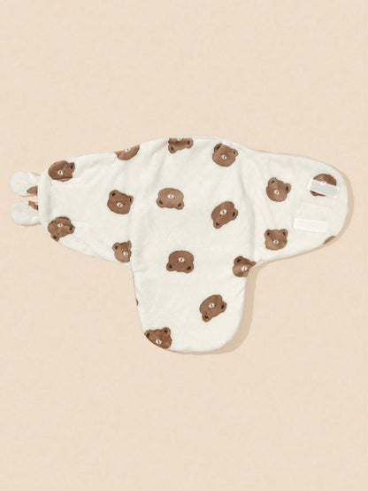 1pc Newborn Cartoon Pattern Double-Layer Plush Baby Swaddle Blanket