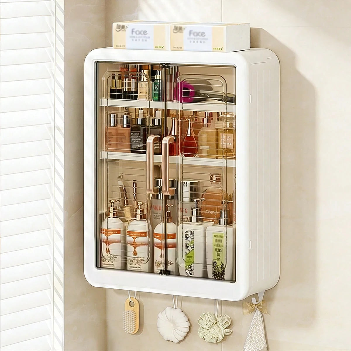 1pc No Drilling Wall Mounted Makeup Organizer, Dustproof Cosmetic Organizer, Bathroom Organizers And Storage, Skincare Organizers For Vanity, Bedroom