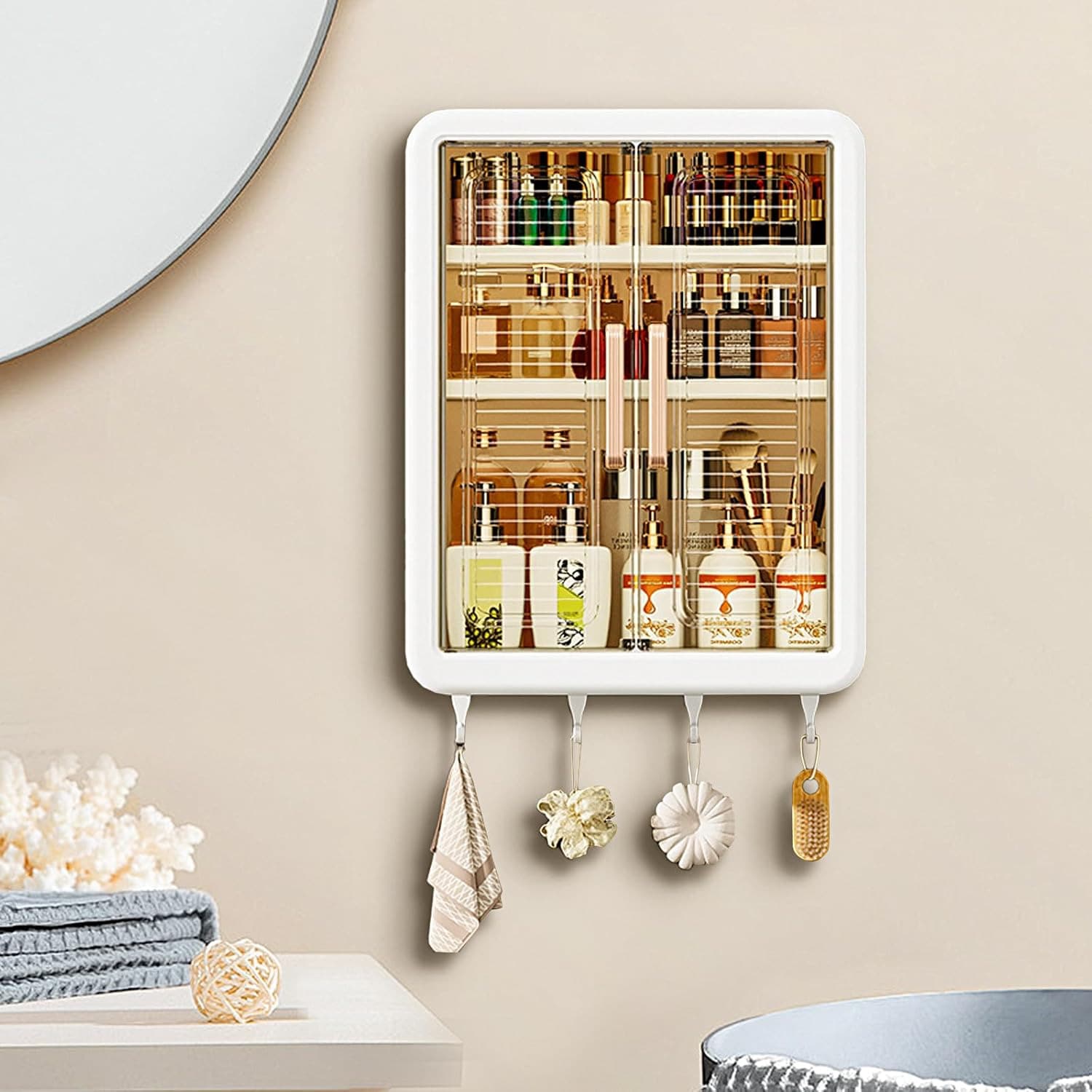 1pc No Drilling Wall Mounted Makeup Organizer, Dustproof Cosmetic Organizer, Bathroom Organizers And Storage, Skincare Organizers For Vanity, Bedroom