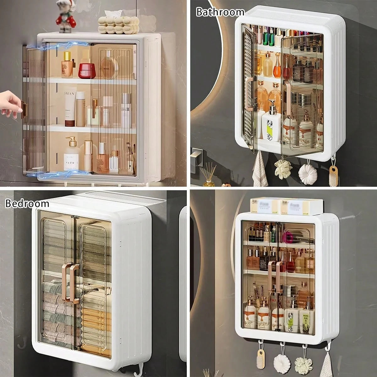 1pc No Drilling Wall Mounted Makeup Organizer, Dustproof Cosmetic Organizer, Bathroom Organizers And Storage, Skincare Organizers For Vanity, Bedroom