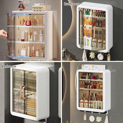 1pc No Drilling Wall Mounted Makeup Organizer, Dustproof Cosmetic Organizer, Bathroom Organizers And Storage, Skincare Organizers For Vanity, Bedroom