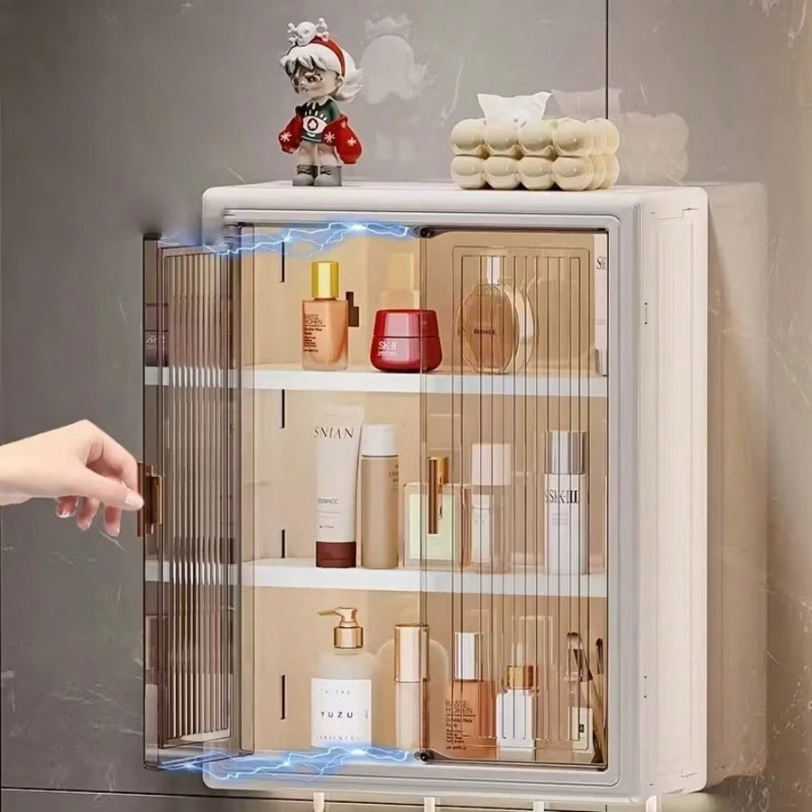 1pc No Drilling Wall Mounted Makeup Organizer, Dustproof Cosmetic Organizer, Bathroom Organizers And Storage, Skincare Organizers For Vanity, Bedroom