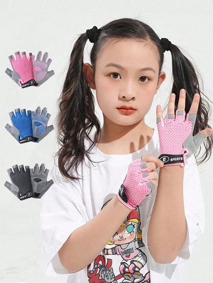 1pc Or 3pcs Adjustable Mesh Breathable Anti-Slip Wear-Resistant Fitness Gloves, Suitable For 3-12 Years Old Children Outdoor, First Day Of School