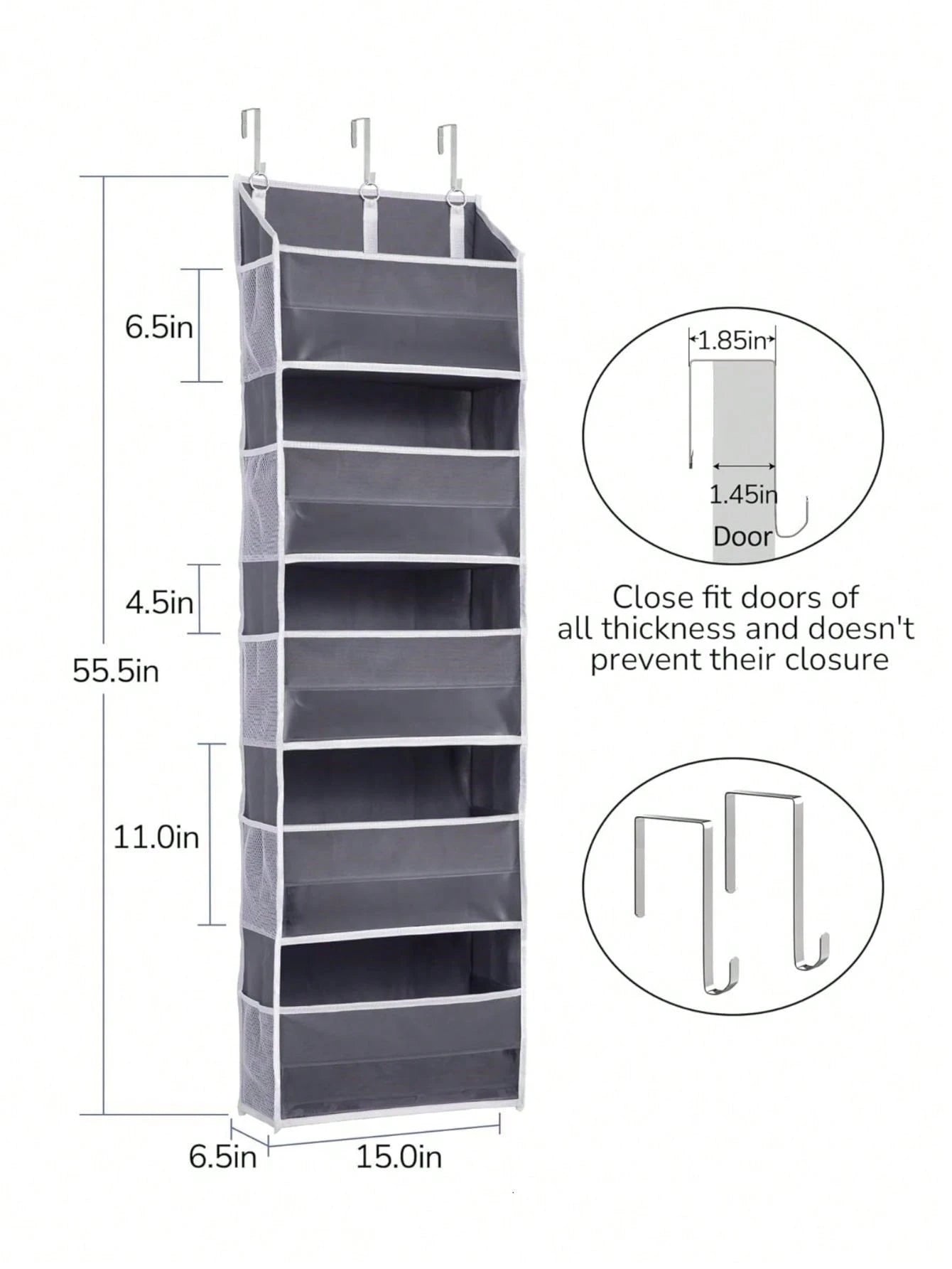 1pc Over Door Organizer With 5 Large Pockets 10 Side Pockets,44 Lbs Weight Capacity Hanging Storage Organizer For Nursery,Bathroom,Bedroom And Dorm