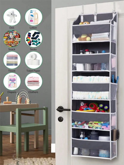 1pc Over Door Organizer With 5 Large Pockets 10 Side Pockets,44 Lbs Weight Capacity Hanging Storage Organizer For Nursery,Bathroom,Bedroom And Dorm
