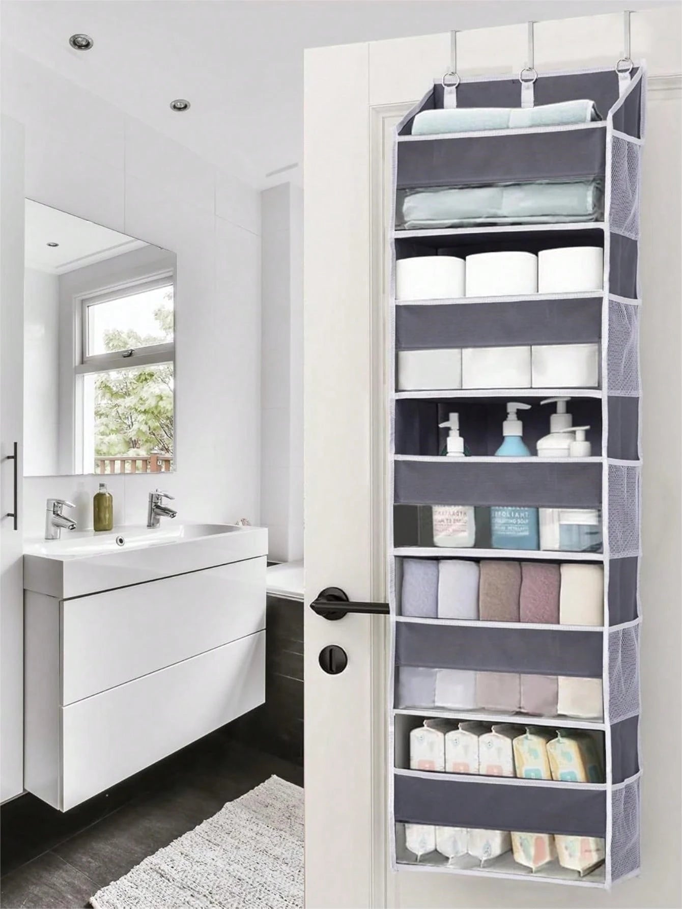 1pc Over Door Organizer With 5 Large Pockets 10 Side Pockets,44 Lbs Weight Capacity Hanging Storage Organizer For Nursery,Bathroom,Bedroom And Dorm