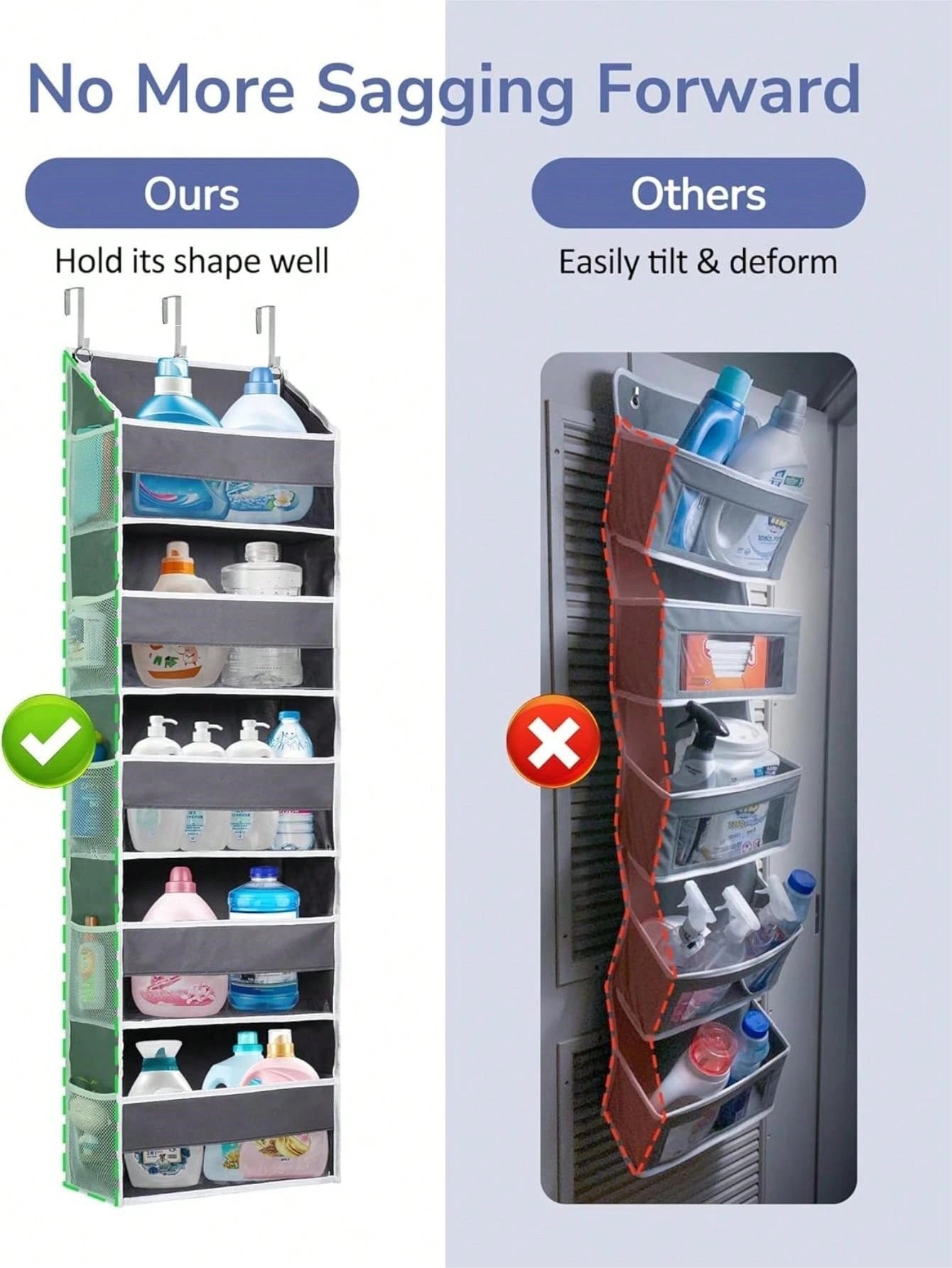 1pc Over Door Organizer With 5 Large Pockets 10 Side Pockets,44 Lbs Weight Capacity Hanging Storage Organizer For Nursery,Bathroom,Bedroom And Dorm