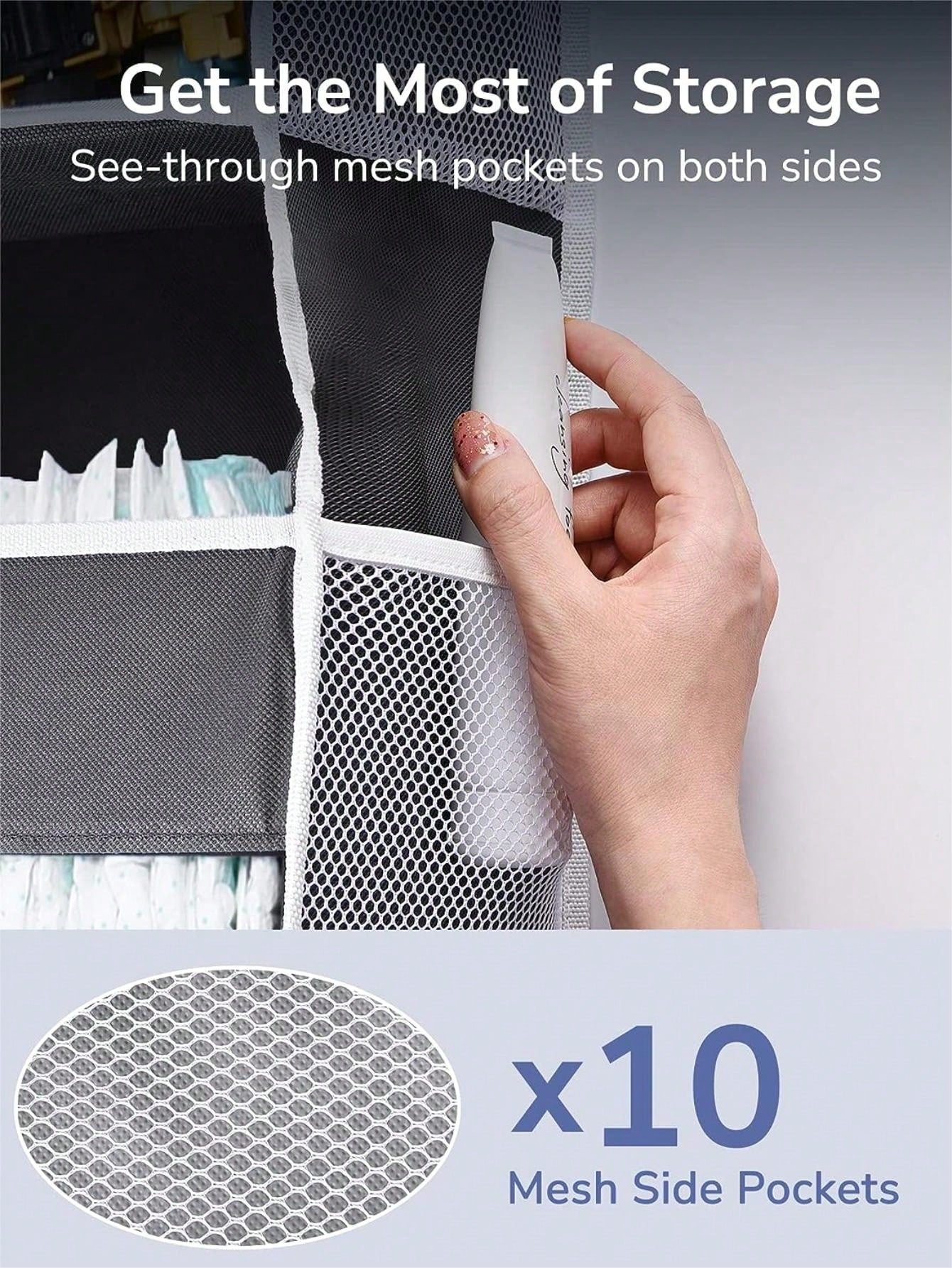 1pc Over Door Organizer With 5 Large Pockets 10 Side Pockets,44 Lbs Weight Capacity Hanging Storage Organizer For Nursery,Bathroom,Bedroom And Dorm