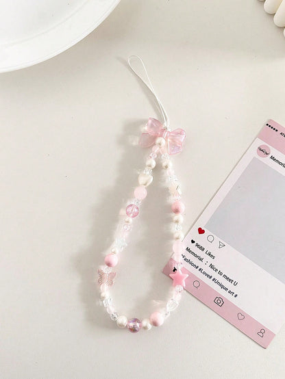 1pc Pink Ethereal Phone Lanyard With Pink Bow, Cute Fairy Style Compatible With Android And Most Smartphone,Gifts For Mother, Family, Friends, Birthday, Holiday Phone Chain