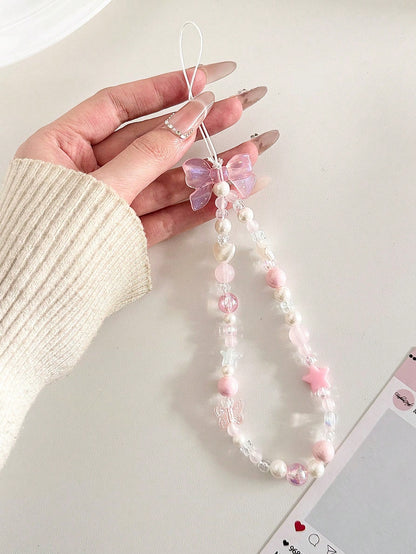 1pc Pink Ethereal Phone Lanyard With Pink Bow, Cute Fairy Style Compatible With Android And Most Smartphone,Gifts For Mother, Family, Friends, Birthday, Holiday Phone Chain