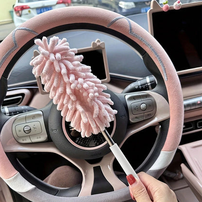 1pc Pink Extendable Car Duster, Mini Detailing Brush For Interior Cleaning, Removable And Washable For Dashboard, Steering Wheel And Console