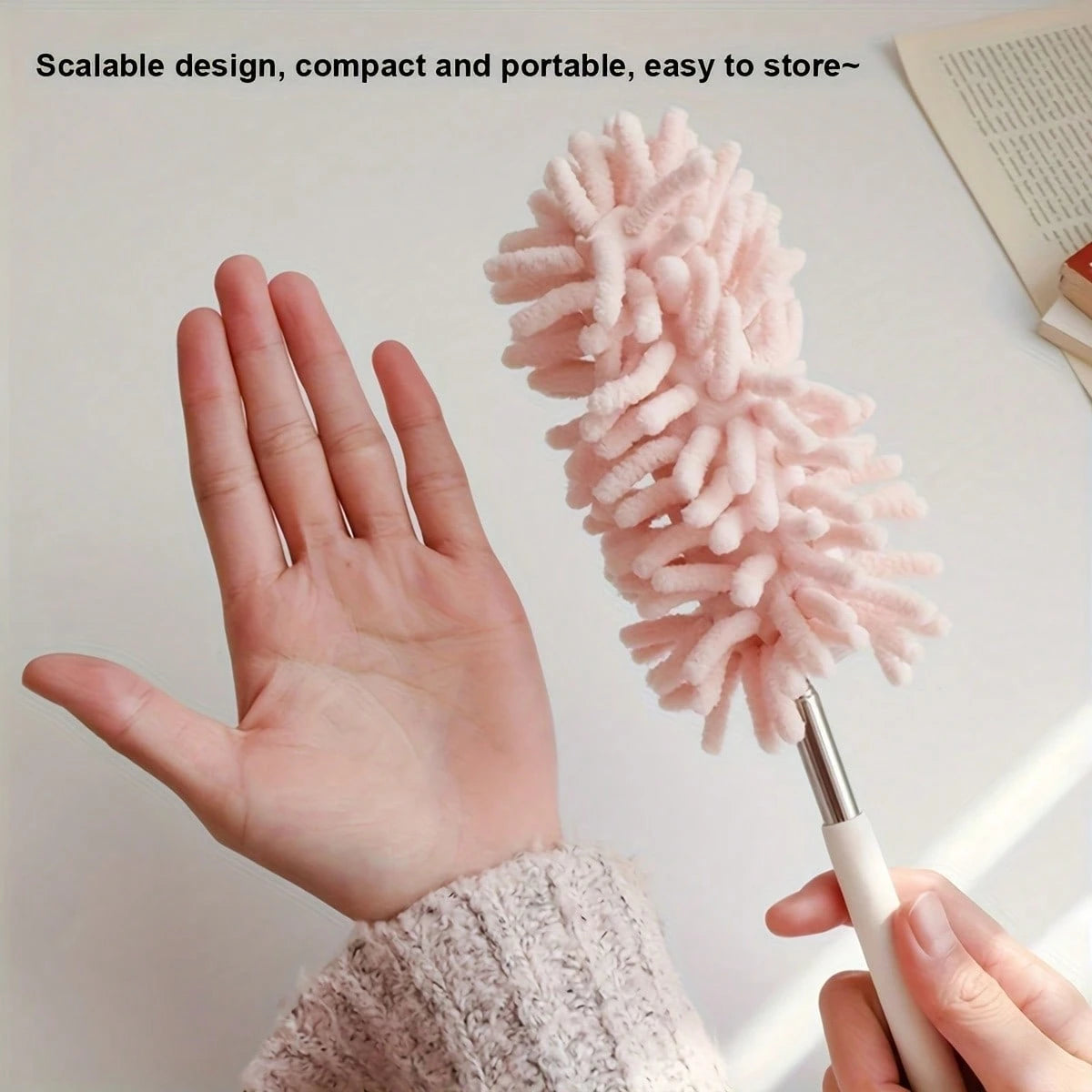 1pc Pink Extendable Car Duster, Mini Detailing Brush For Interior Cleaning, Removable And Washable For Dashboard, Steering Wheel And Console