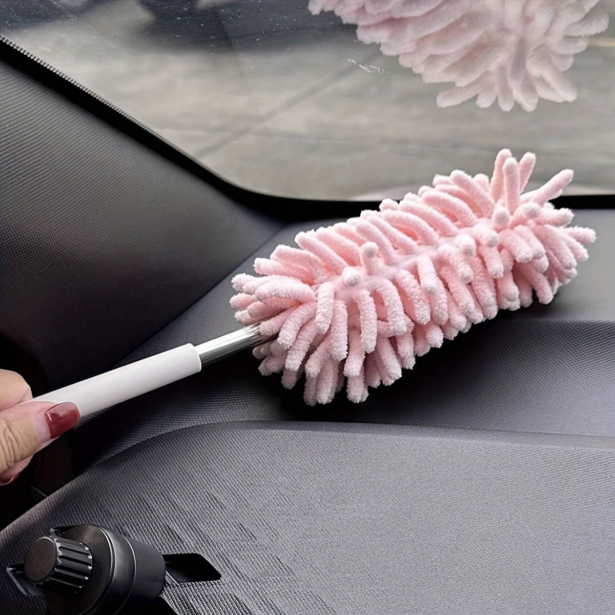 1pc Pink Extendable Car Duster, Mini Detailing Brush For Interior Cleaning, Removable And Washable For Dashboard, Steering Wheel And Console