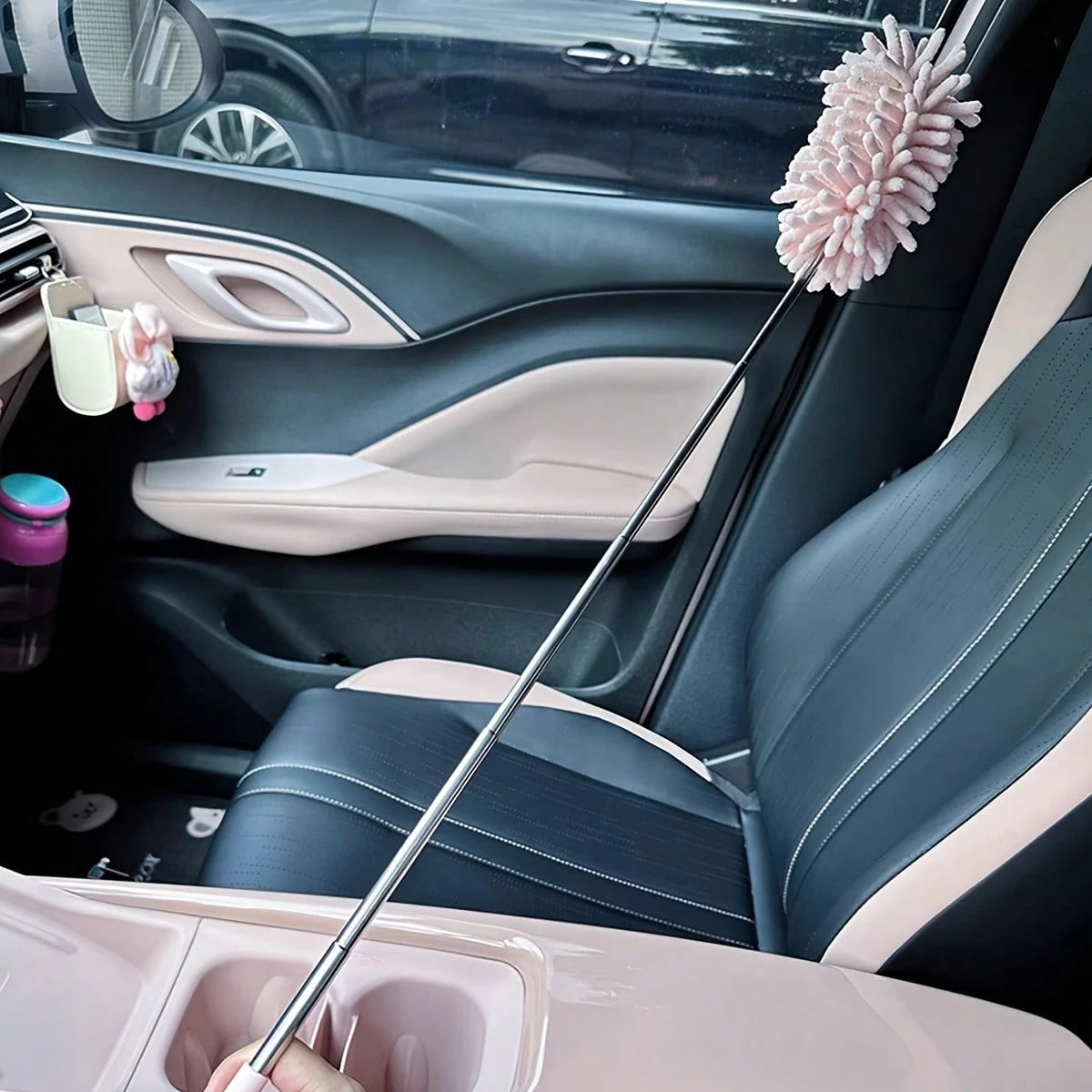 1pc Pink Extendable Car Duster, Mini Detailing Brush For Interior Cleaning, Removable And Washable For Dashboard, Steering Wheel And Console
