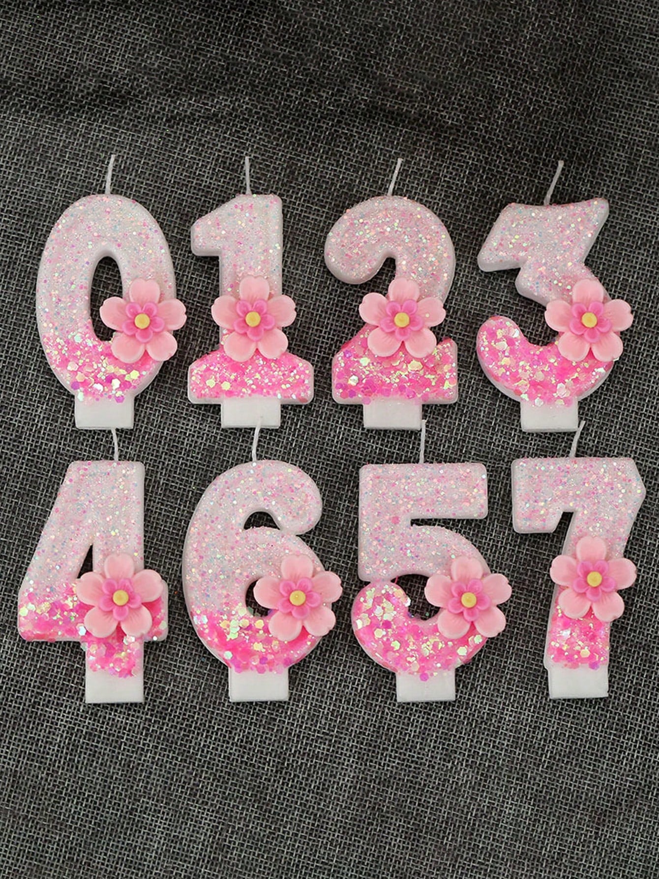 1pc Pink Glitter Number Candle With Floral Accent- Shiny Pink Number Candles, Birthday Candles Sparkling Birthday Cake Decoration For Parties