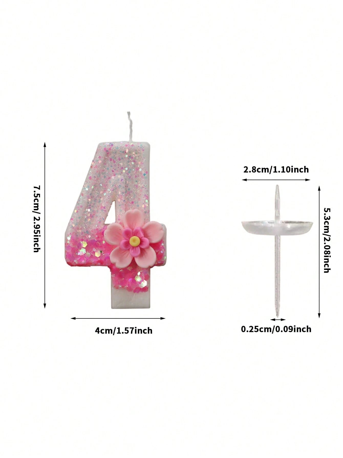 1pc Pink Glitter Number Candle With Floral Accent- Shiny Pink Number Candles, Birthday Candles Sparkling Birthday Cake Decoration For Parties