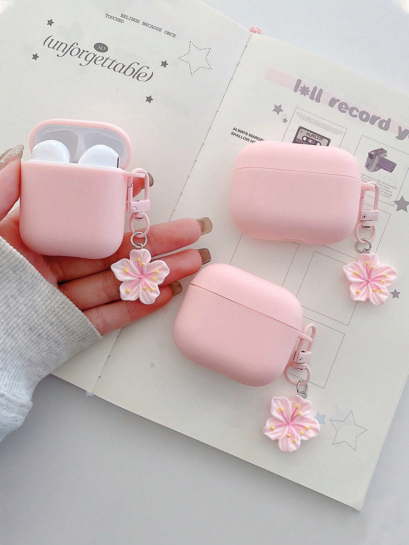 1pc Pink TPU Matte Bluetooth Earphone Protective Case With Sakura Charm, Cute Sakura Design, Compatible With AirPods Pro 3, Pro (2nd Gen), 3, Pro, 4 Case Cover, Suitable For Daily Use, Spring, Mother'