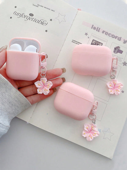 1pc Pink TPU Matte Bluetooth Earphone Protective Case With Sakura Charm, Cute Sakura Design, Compatible With AirPods Pro 3, Pro (2nd Gen), 3, Pro, 4 Case Cover, Suitable For Daily Use, Spring, Mother'