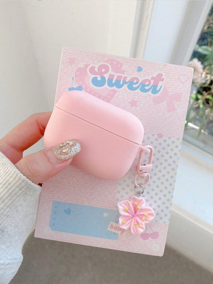 1pc Pink TPU Matte Bluetooth Earphone Protective Case With Sakura Charm, Cute Sakura Design, Compatible With AirPods Pro 3, Pro (2nd Gen), 3, Pro, 4 Case Cover, Suitable For Daily Use, Spring, Mother'