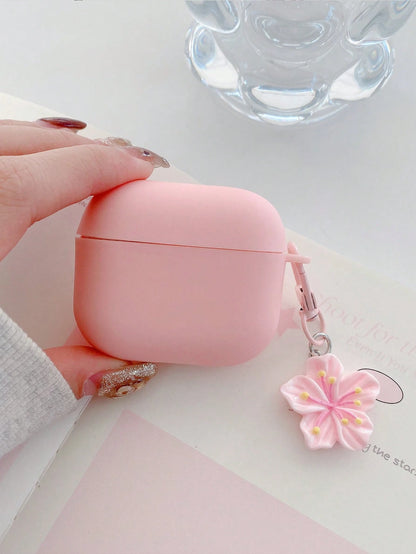 1pc Pink TPU Matte Bluetooth Earphone Protective Case With Sakura Charm, Cute Sakura Design, Compatible With AirPods Pro 3, Pro (2nd Gen), 3, Pro, 4 Case Cover, Suitable For Daily Use, Spring, Mother'