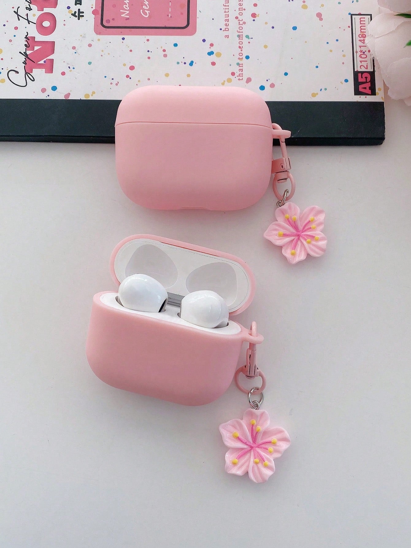 1pc Pink TPU Matte Bluetooth Earphone Protective Case With Sakura Charm, Cute Sakura Design, Compatible With AirPods Pro 3, Pro (2nd Gen), 3, Pro, 4 Case Cover, Suitable For Daily Use, Spring, Mother'