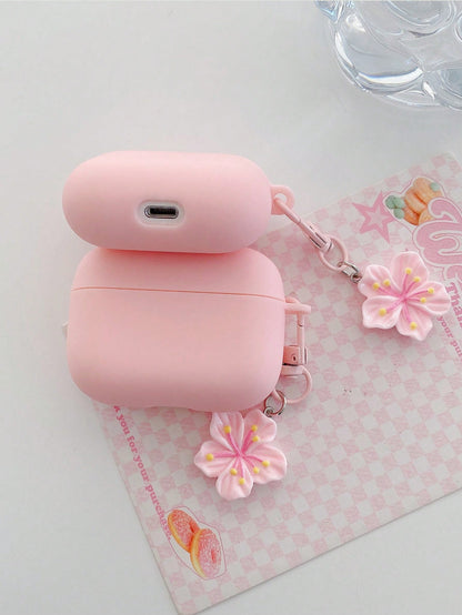 1pc Pink TPU Matte Bluetooth Earphone Protective Case With Sakura Charm, Cute Sakura Design, Compatible With AirPods Pro 3, Pro (2nd Gen), 3, Pro, 4 Case Cover, Suitable For Daily Use, Spring, Mother'