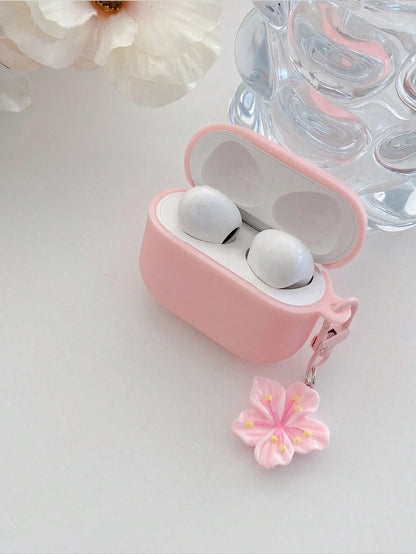 1pc Pink TPU Matte Bluetooth Earphone Protective Case With Sakura Charm, Cute Sakura Design, Compatible With AirPods Pro 3, Pro (2nd Gen), 3, Pro, 4 Case Cover, Suitable For Daily Use, Spring, Mother'