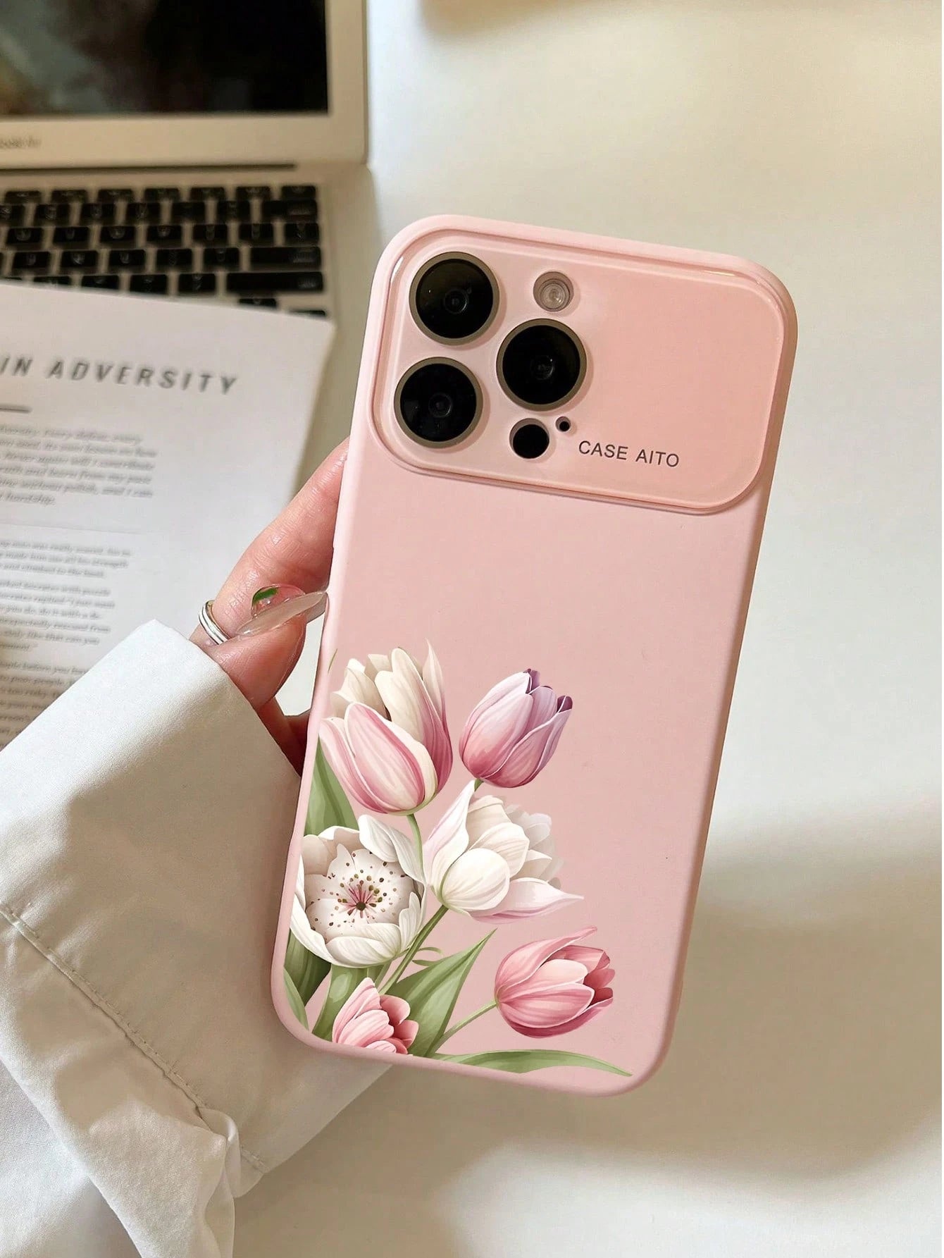 1Pc Pink Tulips Bouquet, Multi Color Optional Dopamine INS Style Cute Phone Case, Skin-Friendly Soft Touch Full Camera Protection Shockproof Anti-Scratch Slim Protective Cover For IPhone 17 Pro Max 16