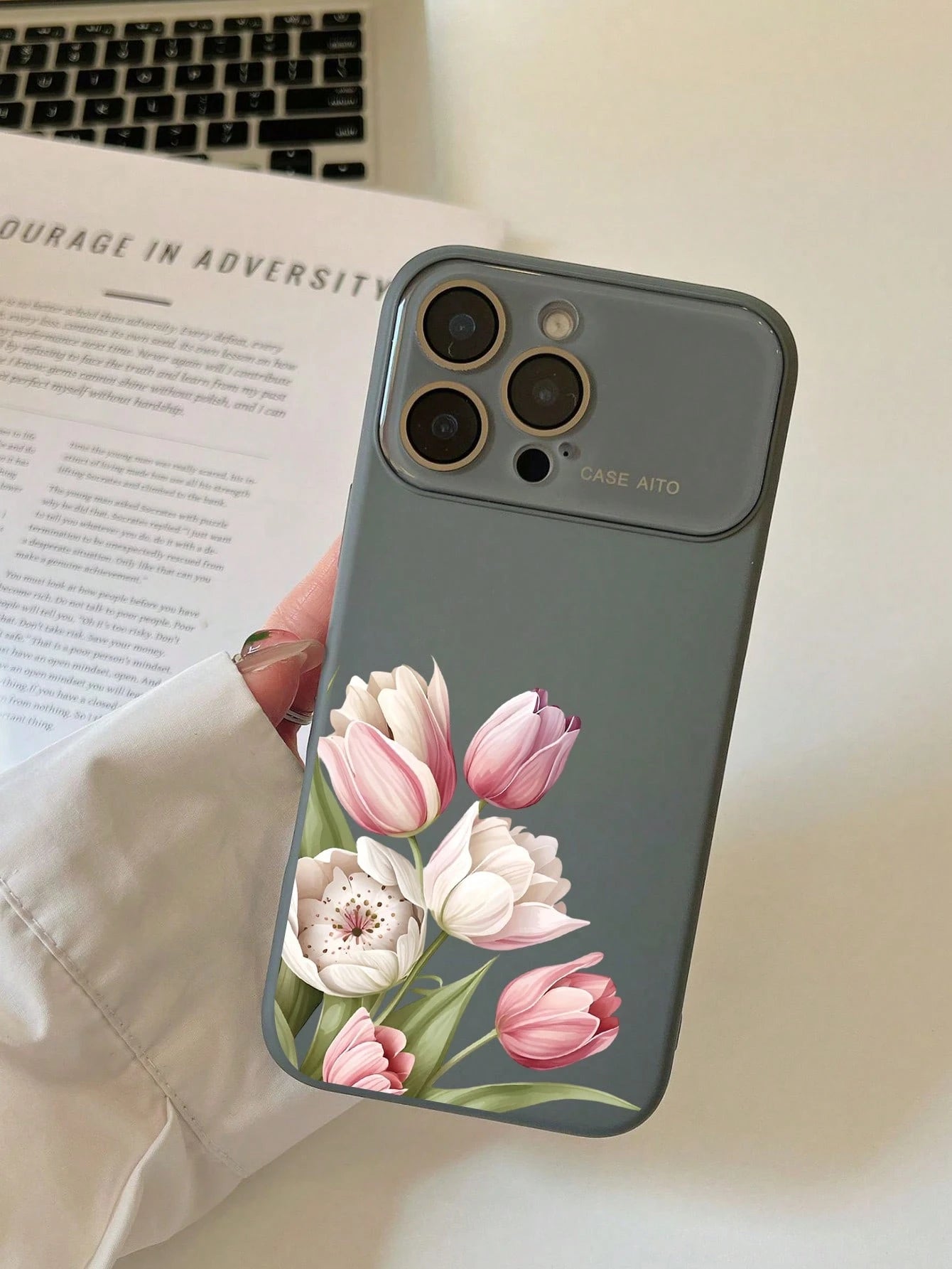 1Pc Pink Tulips Bouquet, Multi Color Optional Dopamine INS Style Cute Phone Case, Skin-Friendly Soft Touch Full Camera Protection Shockproof Anti-Scratch Slim Protective Cover For IPhone 17 Pro Max 16