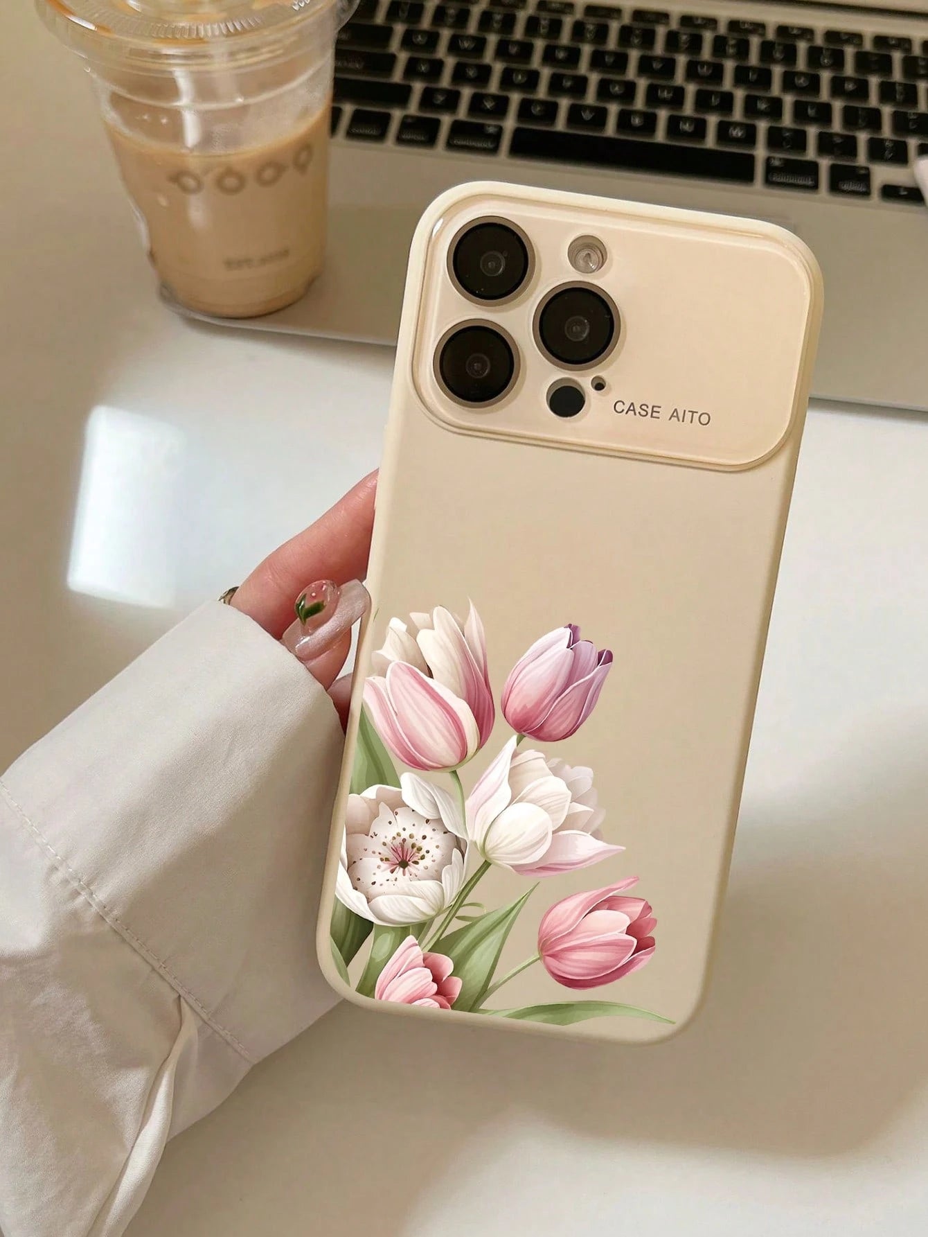 1Pc Pink Tulips Bouquet, Multi Color Optional Dopamine INS Style Cute Phone Case, Skin-Friendly Soft Touch Full Camera Protection Shockproof Anti-Scratch Slim Protective Cover For IPhone 17 Pro Max 16