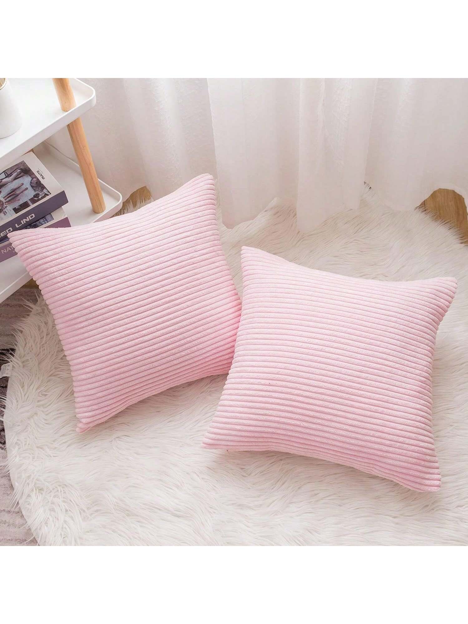 1pc Plain Cushion Cover Without Filler, Striped Corduroy Square Pillowcase For Sofa, Home Decor