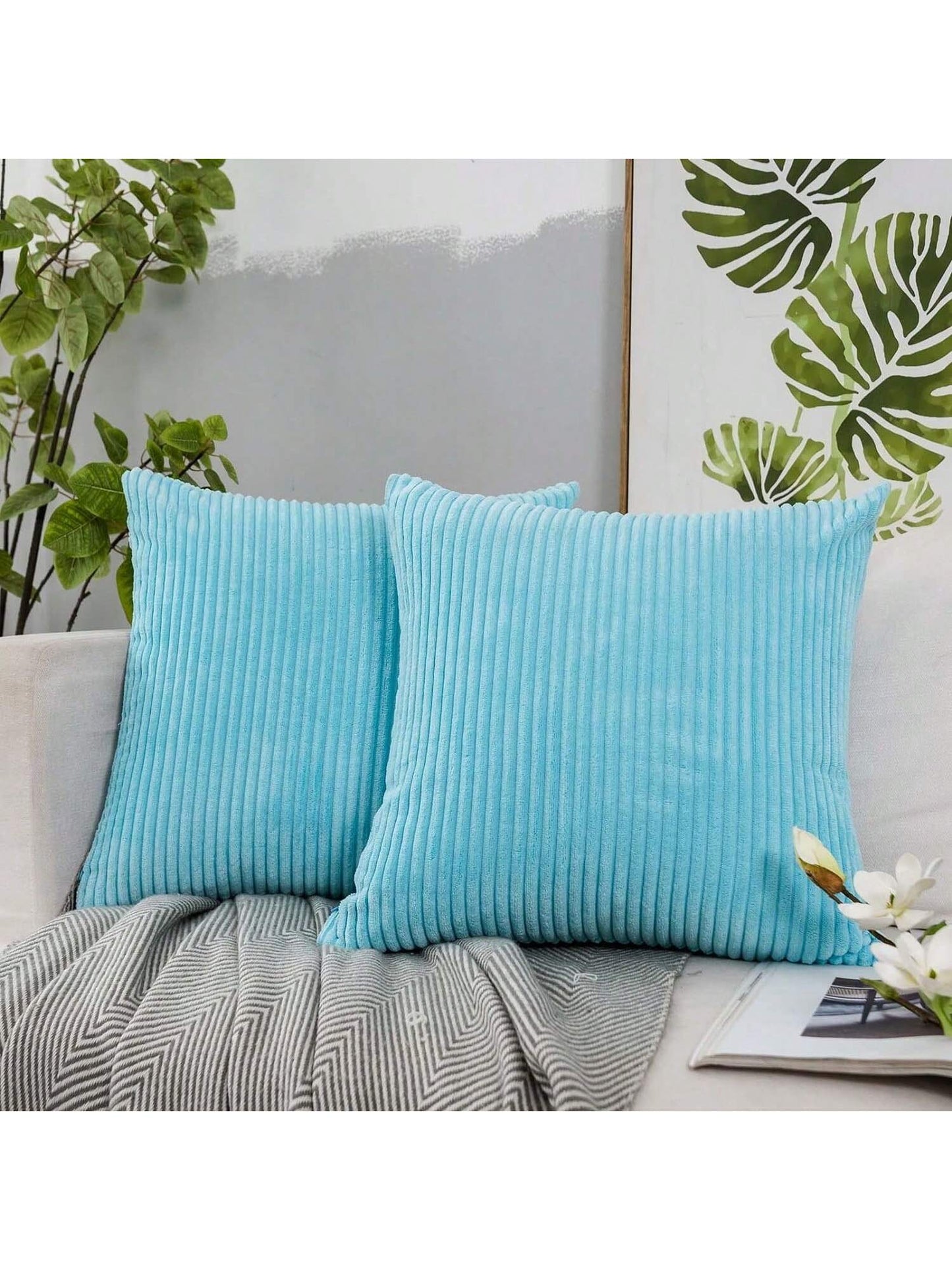 1pc Plain Cushion Cover Without Filler, Striped Corduroy Square Pillowcase For Sofa, Home Decor