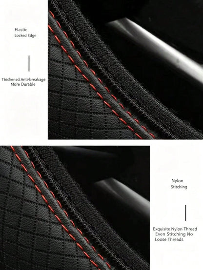 1pc PU Leather 3D Comfortable Anti-Slip Fiber Leather Double Round Wear-Resistant Embossed Texture Car Steering Wheel Cover (No Inner Ring), Suitable For 14.5-15 Inch Universal Car Accessories