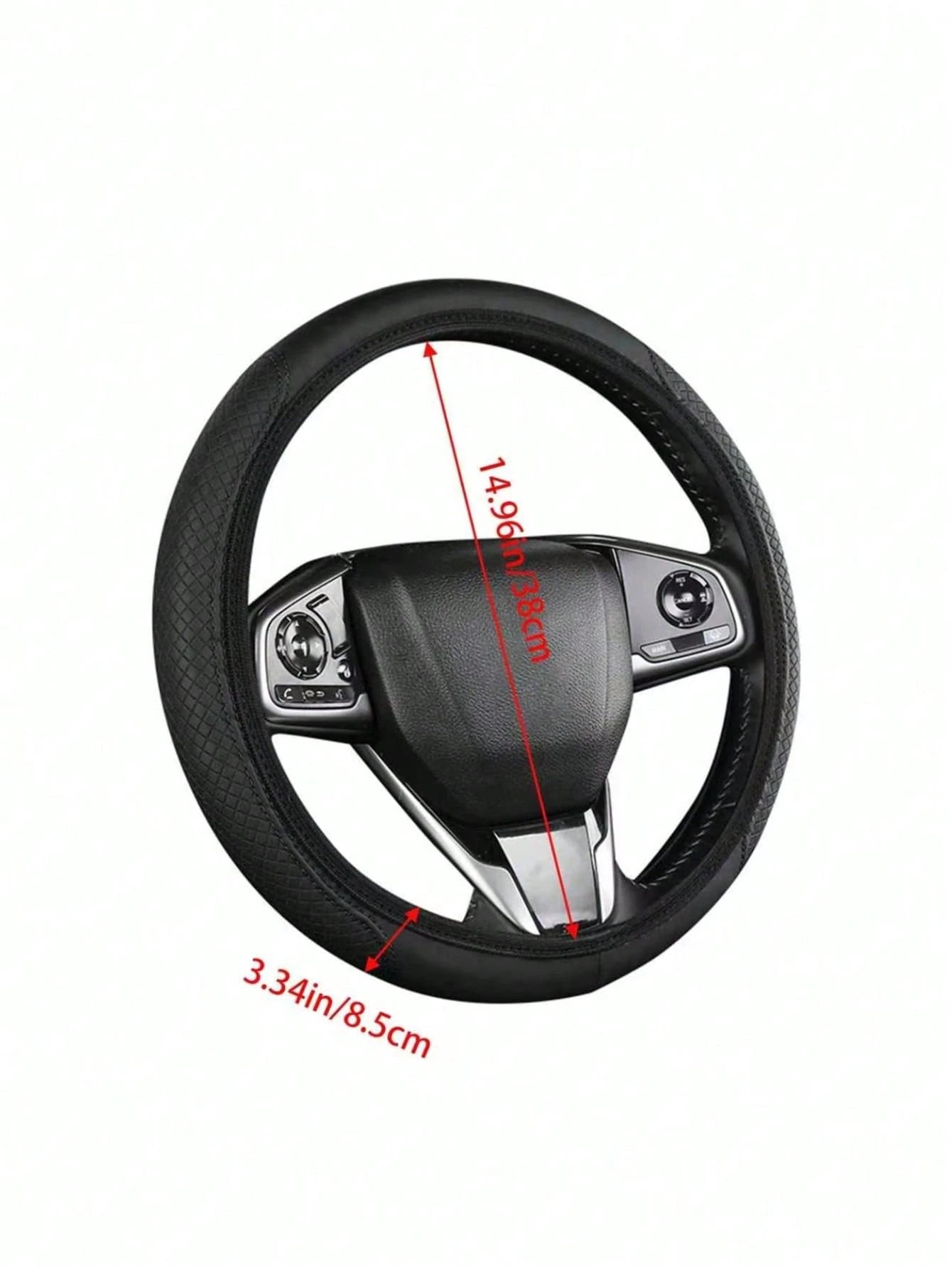 1pc PU Leather 3D Comfortable Anti-Slip Fiber Leather Double Round Wear-Resistant Embossed Texture Car Steering Wheel Cover (No Inner Ring), Suitable For 14.5-15 Inch Universal Car Accessories