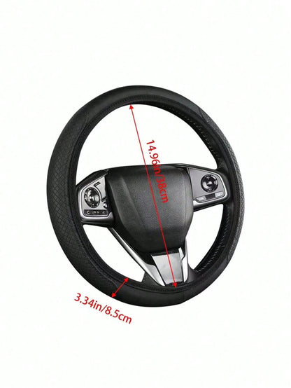 1pc PU Leather 3D Comfortable Anti-Slip Fiber Leather Double Round Wear-Resistant Embossed Texture Car Steering Wheel Cover (No Inner Ring), Suitable For 14.5-15 Inch Universal Car Accessories