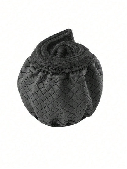 1pc PU Leather 3D Comfortable Anti-Slip Fiber Leather Double Round Wear-Resistant Embossed Texture Car Steering Wheel Cover (No Inner Ring), Suitable For 14.5-15 Inch Universal Car Accessories