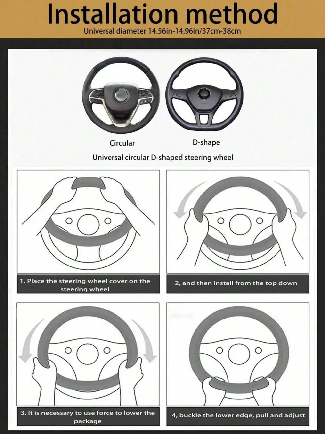 1pc PU Leather 3D Comfortable Anti-Slip Fiber Leather Double Round Wear-Resistant Embossed Texture Car Steering Wheel Cover (No Inner Ring), Suitable For 14.5-15 Inch Universal Car Accessories