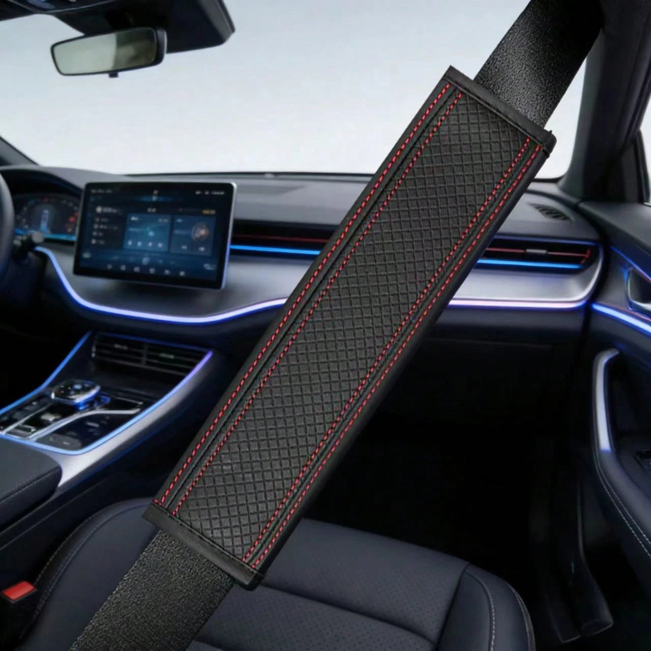 1pc PU Leather Embossed Car Seat Belt Cover, All Season Universal Auto Interior Accessories,Car Accessories