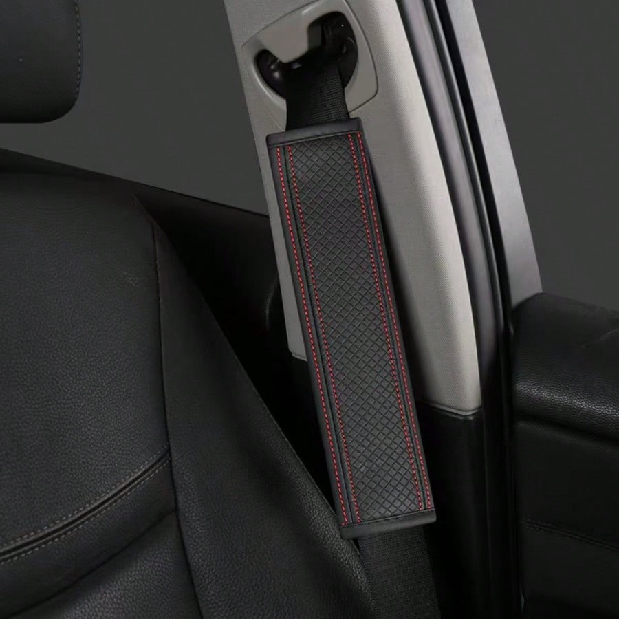 1pc PU Leather Embossed Car Seat Belt Cover, All Season Universal Auto Interior Accessories,Car Accessories