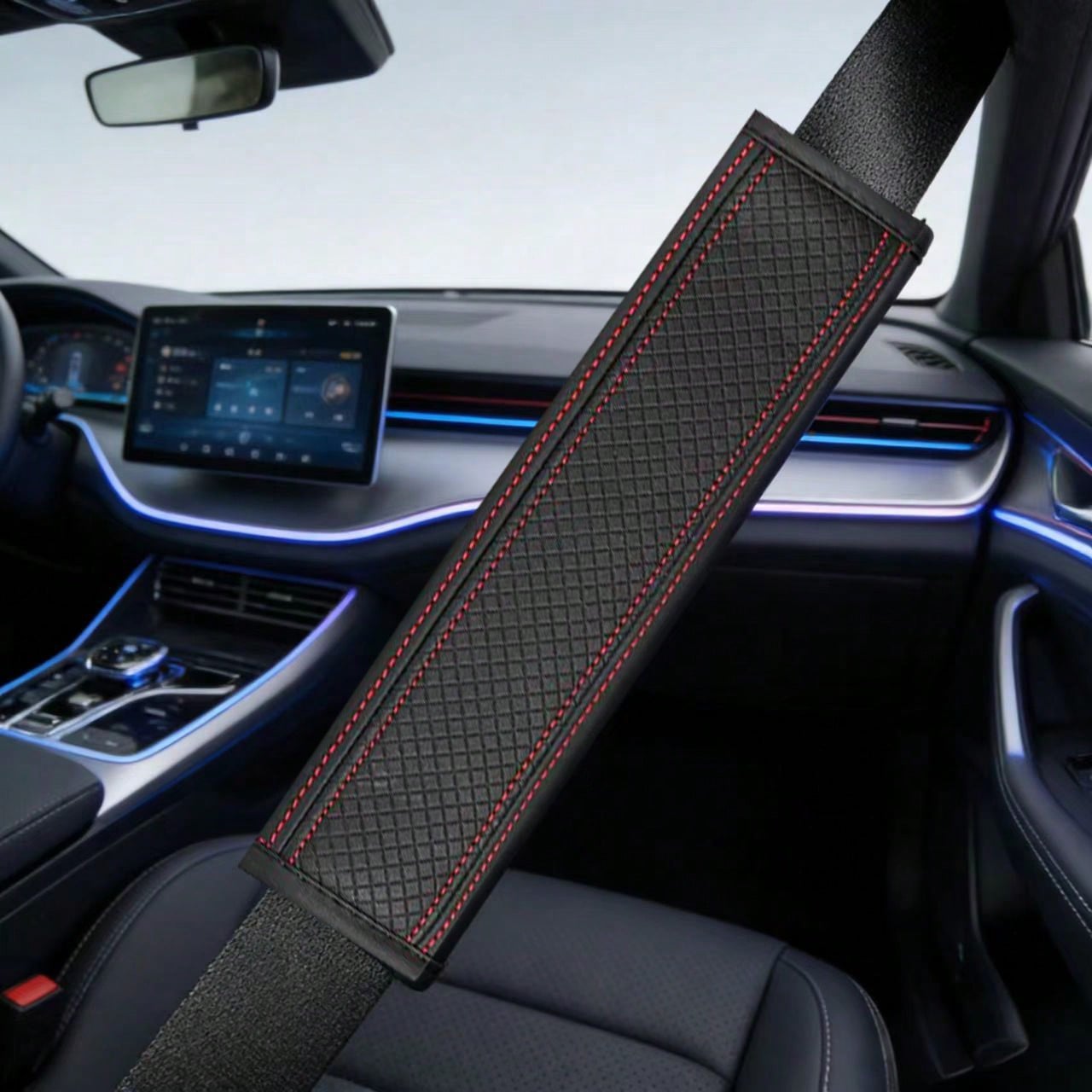 1pc PU Leather Embossed Car Seat Belt Cover, All Season Universal Auto Interior Accessories,Car Accessories