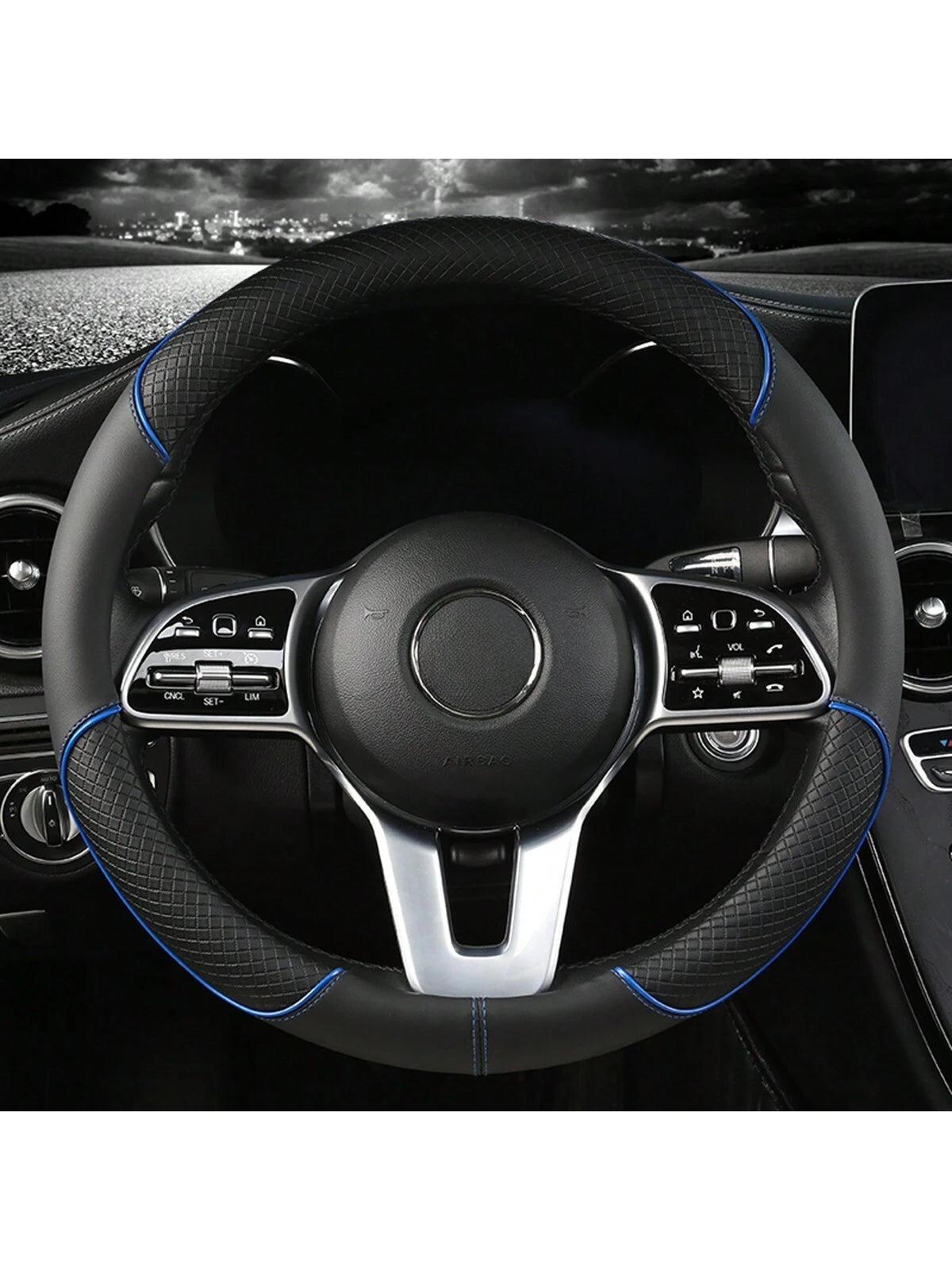 1pc PU Spliced Car Steering Wheel Cover Non-Slip Wear Resistant Suitable For All Seasons Fits 14.5-15in Diameter