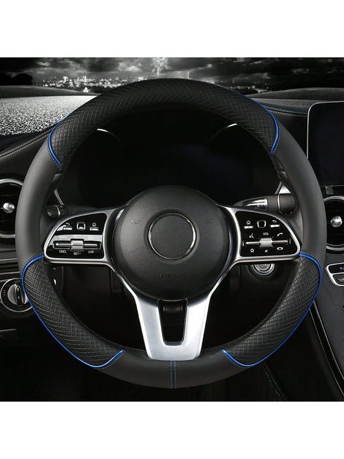 1pc PU Spliced Car Steering Wheel Cover Non-Slip Wear Resistant Suitable For All Seasons Fits 14.5-15in Diameter